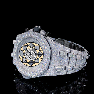 Lab Diamond Chronograph Watch Analog Quartz Deployment Clasp Sapphire Crystal Polygon Case Stainless Steel Band Watch - Product Image 4