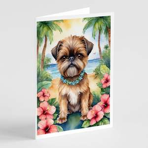 Brussels Griffon Luau Whimsical A7 Size 5x7 Blank Note Cards Pack de 8 avec enveloppes Cartes de vœux - Product Image 1