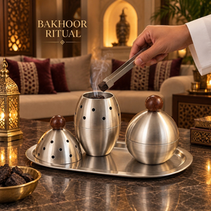 Ensemble de brûleurs à bakhoor en acier inoxydable avec bouton en bois |   Porte-encens Oud Arabe avec Plateau Ventilé en Dôme – Cadeaux Parfumés Islamiques pour la Maison et l'Hôtel - Product Image 3