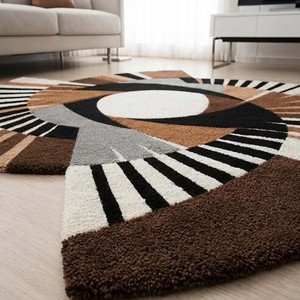 Abstract Geometric Wool Area <b>Rug</b> Modern Hand Tufted <b>Circular</b> Carpet Artistic Living Room Bedroom Decorative Unique Floor Mat <b>Rug</b> - Product Image 5