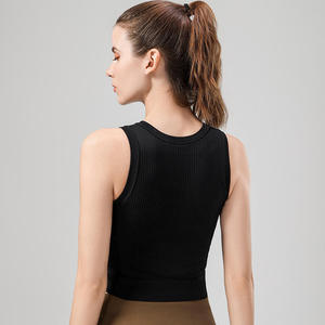 Top sin mangas con cuello redondo y corte irregular para mujer, chaleco de color liso, ajustado y acanalado, al por mayor - Product Image 5