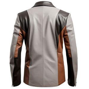Blazer en cuir patchwork pour homme, élégant, marron et gris, coupe ajustée, veste d'hiver, design à deux boutons, pour occasions formelles et décontractées - Product Image 2