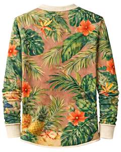 Chemise Henley à imprimé tropical pour homme, marron et vert, à manches longues, avec patte de boutonnage, style décontracté, idéale pour l'été et la plage - Product Image 2