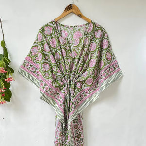 Vestido Kaftan Casual de Verano sin Mangas con Estampado Floral Tropical Digital, de Algodón, para Mujer, Islas del Pacífico Asiático - Product Image 1
