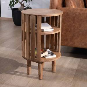 Vandana Crystal Sense <b>Round</b> slatted acacia <b>bedside</b> <b>table</b> with 2 niches Latura - Product Image 1