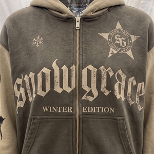 เสื้อฮู้ดซิป Snowgrace รุ่น Autumn Edition สไตล์สตรีทแวร์ ยูนิเซ็กซ์ ผ้าฝ้าย 100% เฟรนช์เทอร์รี่ พิมพ์ลายเพชร ดีไซน์โอเวอร์ไซส์ - Product Image 5