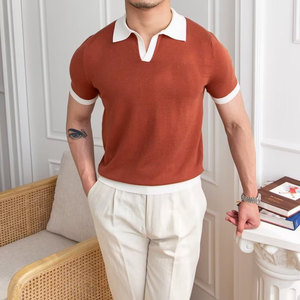 Men's Short Sleeve Knitted <b>Polo</b> Shirt Solid Color Breathable Smart Casual Fit <b>White</b> Collar Orange Body - Product Image 1