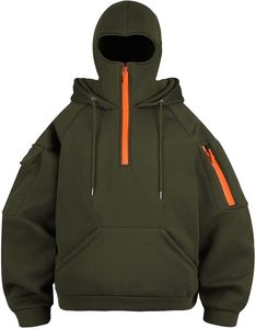 เสื้อฮู้ดดี้ครึ่งซิป Y2K ผ้าฟลีซคอตตอน 100% สีเขียวล้าง คุณภาพสูง ขายส่ง สำหรับผู้ชาย มีฮู้ดปิดหน้า สวมใส่สบายๆ - Product Image 3