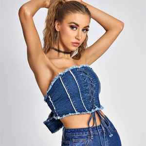 Top de Mezclilla Halterneck Azul Claro de Verano para Mujer, Sexy, Transpirable, Ecológico, de la Mejor Calidad - Product Image 4