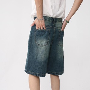 Shorts de mezclilla para hombre, cintura alta, lavado a la piedra, algodón de buena calidad, informales, para verano. - Product Image 6