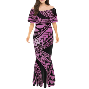 Vestido Puletasi Samoano Tradicional con Estampado Polinesio, Diseño Personalizado, Vestidos de Sirena con Hombros Descubiertos, Vestidos Puletasi Ajustados para Mujer - Product Image 5