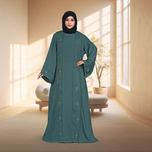 Abaya Holgada de Tela Nida para Eid, con Bordado Minimalista, Corte Recto, Manga Larga, Ropa Modesta para Mujeres Musulmanas, Inspiración Árabe, Atuendo para Ocasiones Especiales - Product Image 1