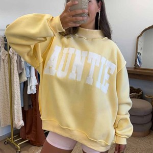 DLY DALLYX OEM <b>Mock</b> <b>Neck</b> Sweatshirt Women Heavy Cotton Fleece Custom Chenille Letter Patch Embroidery Pullover - Product Image 5