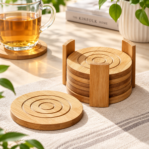 Juego de Posavasos de Bambú Natural con Soporte, Posavasos Redondos Resistentes al Calor, Antideslizantes, para Tazas, Vasos, Decoración del Hogar, Regalo - Product Image 4