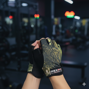 Gants de sport RDXFIT à demi-doigts, camouflage, maille, fermeture auto-agrippante, sangle de poignet réglable pour la musculation, unisexe - Product Image 1