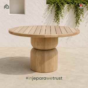 Modern Minimalist Solid Teak Wood <b>Round</b> <b>Outdoor</b> Dining <b>Table</b> Foldable UV-Resistant Durable for Garden Patio Courtyard - Product Image 1