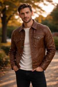 Veste en cuir pour homme, véritable peau d'agneau, style classique vintage, vestes en cuir pour hommes - Product Image 6