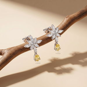 Pendientes de gota florales con diamantes amarillos cultivados en laboratorio, oro blanco, joyería fina de lujo, elegante regalo nupcial para mujer - Product Image 4