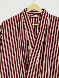 Bata Kimono de Algodón a Rayas Color Granate |   Bata informal de manga larga para estar en casa |   Albornoz para Mujer - Product Image 6