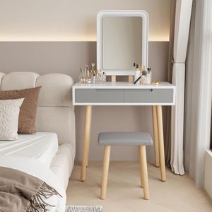 Adjustable Brightness Makeup Vanity Table Set with Cushioned Stool Free Make Bright Mirror Dressing Table with Comfort Features - Product Image 1