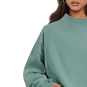 Women Oversized <b>Mock</b> <b>Neck</b> Sweatshirt Casual Loose Long Sleeve Pullover <b>Top</b> - Product Image 3