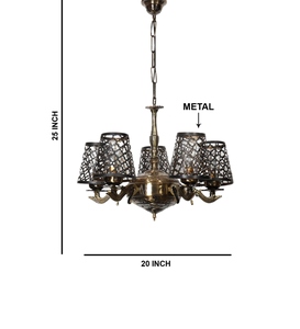 Lustre vintage en laiton, luminaire suspendu traditionnel à 5 lumières, lampe de plafond suspendue de style marocain, abat-jour décoratif en métal - Product Image 5