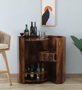Solid Sheesham Wood Bar <b>Cabinet</b> <b>Rustic</b> Finish with Wine Storage Glass Holder Shelves for Living Room Home Furniture - Product Image 6