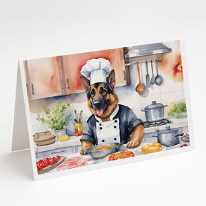 Whimsical A7 Size <b>5x7</b> German Shepherd Chef Blank Note Cards Pack of 8 with <b>Envelopes</b> for Greetings - Product Image 1