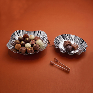 Luxury Wave Edge Stainless Steel Chocolate Trays <b>Set</b> Of 2 Chrome Finish Decorative Bowls For <b>Serving</b> Chocolate Candy & Nuts - Product Image 6