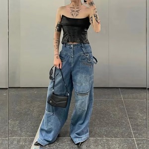 Pantalones Vaqueros Anchos para Mujer, Estilo Vintage, con Bolsillos, OEM ODM, Ropa Urbana - Product Image 2