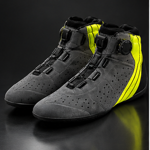 Bottes de moto AULTRA ONE ENTERPRISES grises et jaunes fluo, respirantes, à bout rond, montantes, avec fermeture auto-agrippante, en cuir véritable - Product Image 5