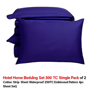 Hotel Home <b>Bedding</b> Set 300TC Single Pack of 2 Cotton Stripe Sheet Waterproof 250TC Embroidered Pattern 4pcs Sheet Set - Product Image 2