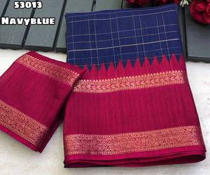 Dola Silk <b>Gap</b> Bentex Border With Chex Weaving & Printed Pallu - Product Image 5