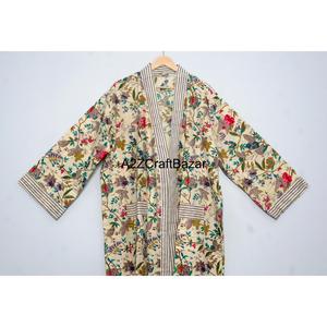 Kimono traditionnel à imprimé floral 100% coton pur pour femmes, vêtements de nuit d'été pour femmes, robe décontractée de plage et de soirée - Product Image 2