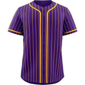 Camiseta de Béisbol Personalizada Sublimada con Rayas Amarillas y Moradas, Uniforme Deportivo de Secado Rápido para Hombre - Product Image 1