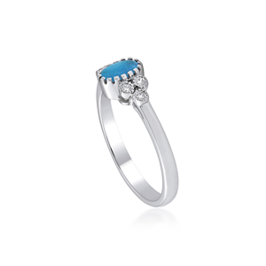 Ivaan Jewels Women's 925 Sterling Silver <b>Turquoise</b> CZ Oval Gemstone Floral Cluster Trendy Engagement <b>Ring</b> Wholesale - Product Image 5