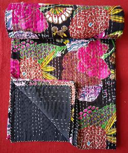 <b>Indian</b> Handmade Kantha <b>Quilt</b> Bedspread BeddingCalifornia King Floral Hand Block Print Soft Floral <b>Quilt</b> Blanket Beautiful Design - Product Image 2