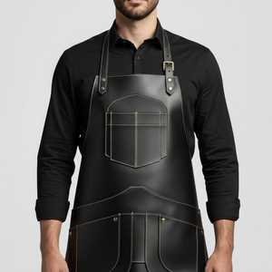 Tablier de travail noir en cuir pleine fleur pour homme, sans manches, multi-poches, durable, classique, réutilisable, pour chef, barbier, barbecue, usage quotidien - Product Image 5