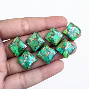 Cabochon carré en turquoise cuivrée verte, pierre précieuse non montée pour la création de bijoux - Product Image 4