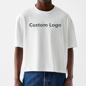 T-shirt en jersey de coton blanc surdimensionné à manches courtes pour homme avec logo personnalisé imprimé sur le devant, design décontracté à col rond - Product Image 1