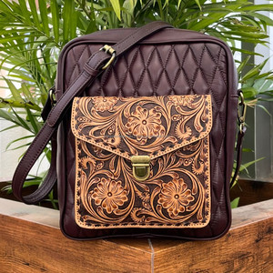 ODM OEM nouveauté sac cartables tendance en cuir véritable matelassé usiné à la main sac de messager à bandoulière de haute qualité sacs à main floraux - Product Image 3