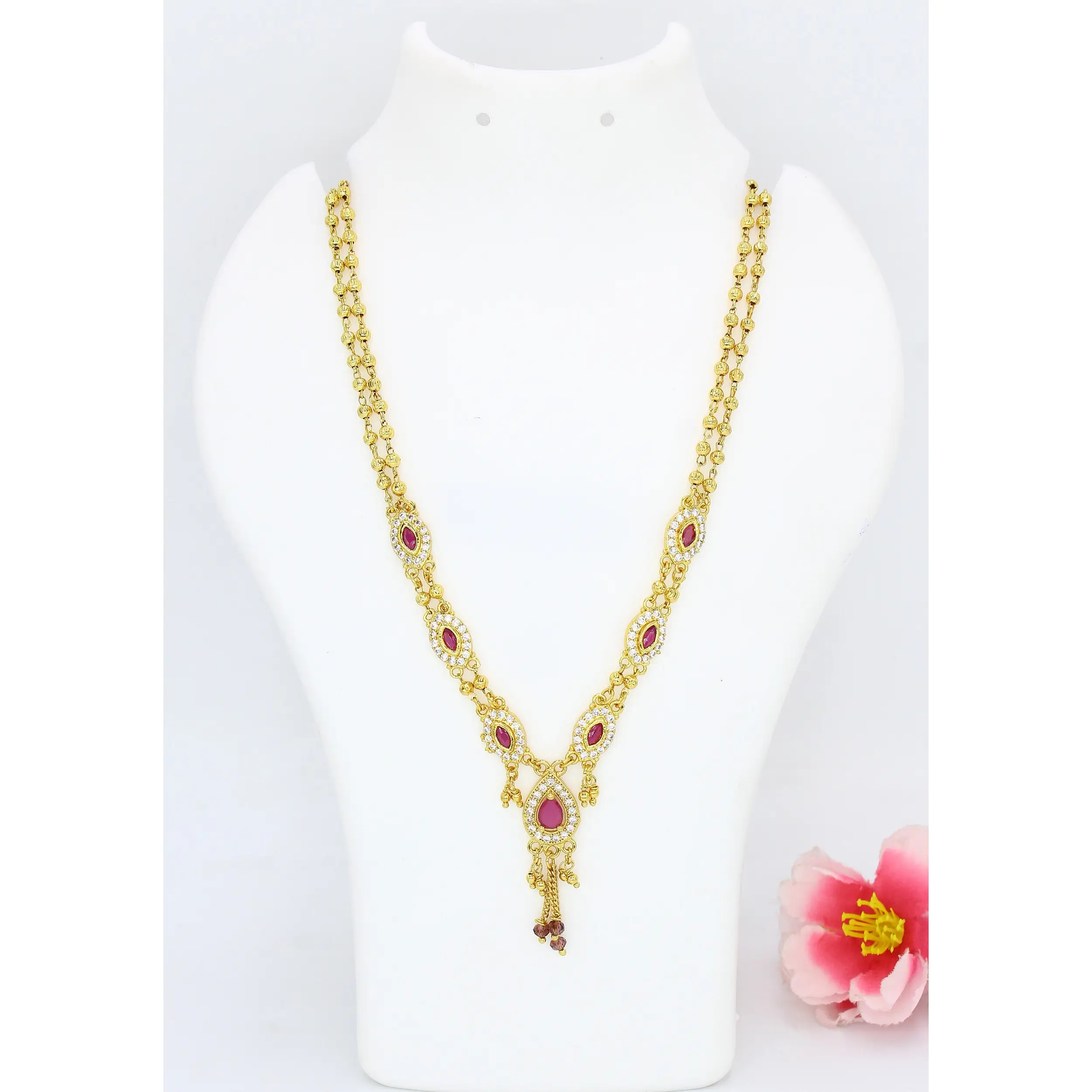 High Quality Gold plated AD Jewellery Indian UAE USA Dubai Necklace chain Bridal jewelry sets for women Daily Wear