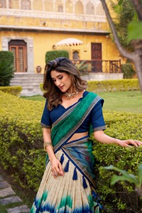 Indian Ethnic Traditional Designer Tussar Silk Lehenga Choli with Tie <b>Dye</b> Print for Wedding Outfit for Women Floor Length Wear - Product Image 2