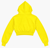 Sweat à capuche court en polaire jaune pour femme, avec cordon de serrage sur le devant, manches longues, motifs graphiques lèvres, style streetwear décontracté, mélange de coton