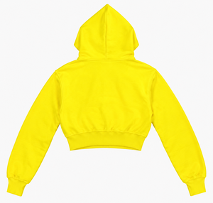 เสื้อฮู้ดครอปสีเหลืองสำหรับผู้หญิง ผ้าฟลีซ มีเชือกผูกด้านหน้า แขนยาว ลายกราฟิกรูปปาก สไตล์ลำลอง สตรีทแวร์ ผ้าคอตตอนผสม - Product Image 3