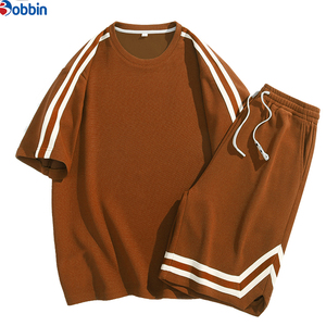 Custom Men Short Set New Fashion Summer Set With <b>Strips</b> shorts set Trendy Men's Short Sleeve Crew Neck Loose Student shorts set - Product Image 5
