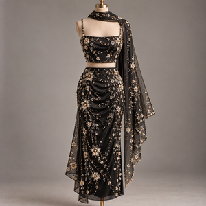 Châle en satin de polyester noir brodé de fleurs, écharpe traditionnelle indienne pour mariage, accessoire ethnique pour femme, idéal pour les fêtes et toutes les saisons - Product Image 1