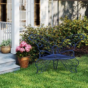 Panca a Farfalla in Ferro Robusto da 50 Pollici Blu Navy per Spazi Esterni, Veranda, Prato, Giardino, Cortile - Product Image 4