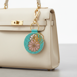 Mint Green Beaded Letter Z Key <b>Ring</b> Round Alphabet <b>Initial</b> Charm Woven Leather Handbag Accessory - Product Image 5