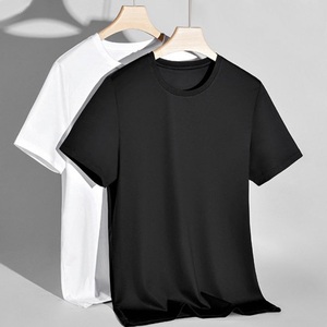 Camiseta de Manga Corta con Cuello Redondo para Hombre, 100% Algodón, Transpirable, Corte Regular, Color Sólido, Ropa Casual, Negro, Blanco - Product Image 1